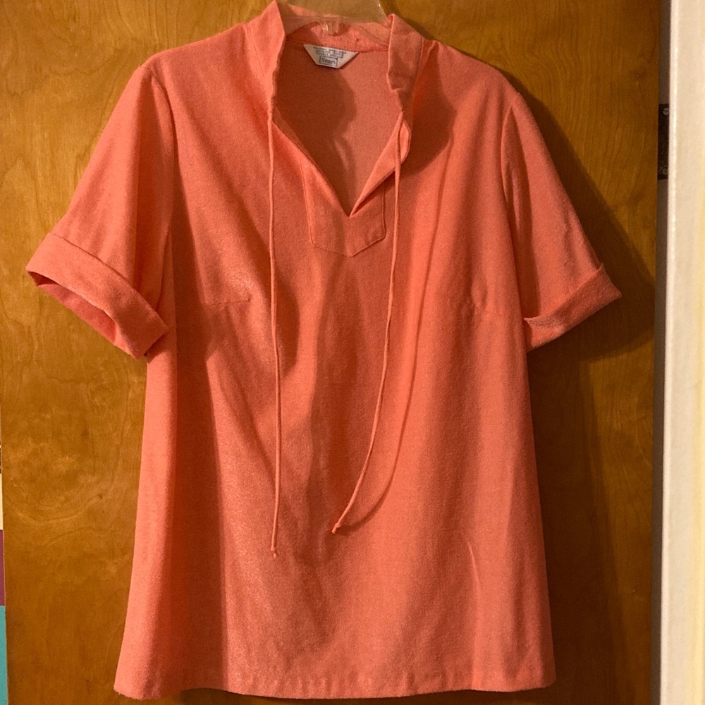 Sears Women's Casual Salmon Peach Texture too with tie neck
